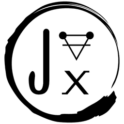 Logo / Maker's mark comprising of the letter J, X and the alchemical symbol for earth, water, fire and clay fused into one symbol.
